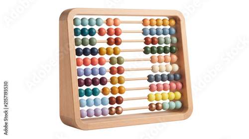 Colorful educational abacus for early mathematics, counting activities, classroom learning and educational product campaigns. Isolated on White background.