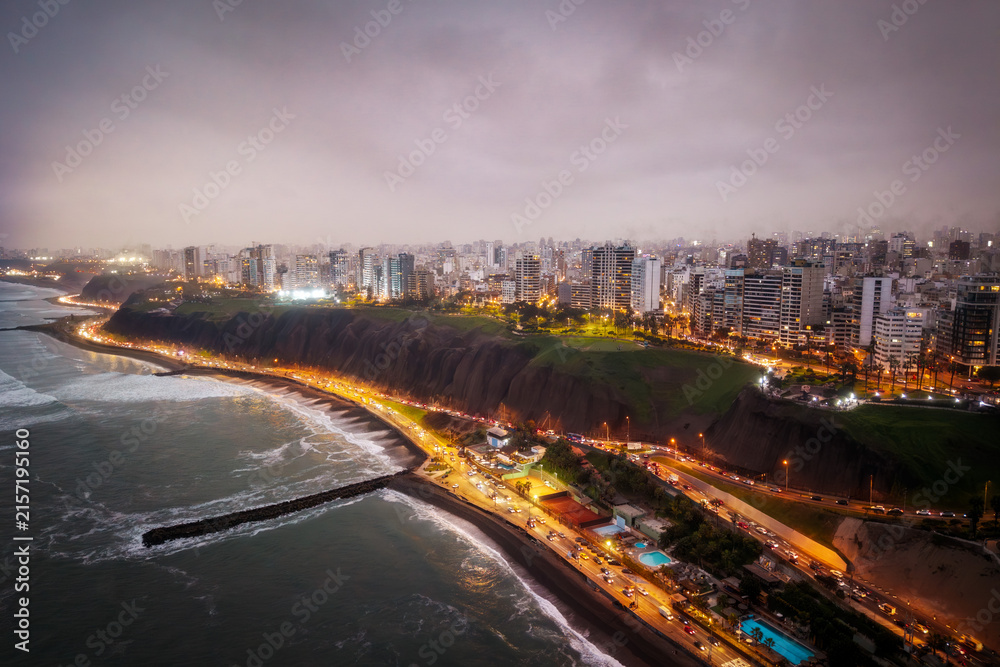 Fototapeta premium Miraflores coastal cityscape and cliffs in Lima Peru 2025