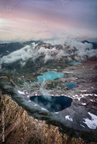 St. Moritz mountain lakes and dramatic clouds in Switzerland 2024