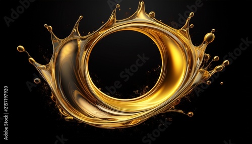 oil fluid circular splash isolated on black background generative ai