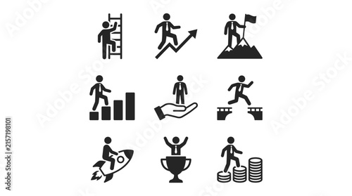Human Activity Icons Set with Progress, Success, and Fitness Symbols. Flat Vecto