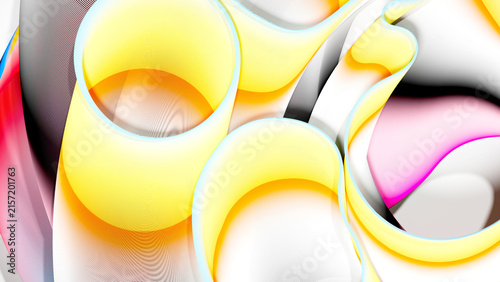 Cuadro en lienzo 3d render of abstract art, 3d background of surreal circles, ropes on a curve, w