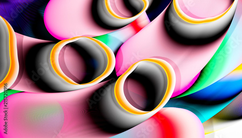 Canvastavla 3d render of abstract art, 3d background of surreal circles, ropes on a curve, w