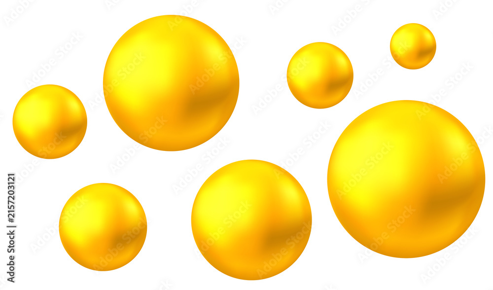 Fototapeta premium Golden collagen, keratin or serum bubbles.