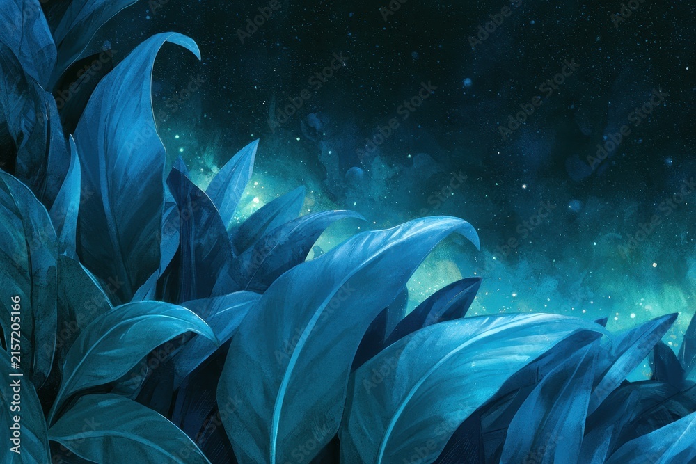 Obraz premium Abstract blue foliage on a galaxy-inspired background