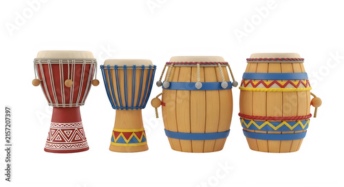 Fotografie Four colorful drums arranged in a row isolated on transparent background