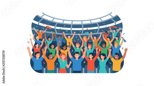 Excited Crowd Cheering at Sports Arena with Confetti
