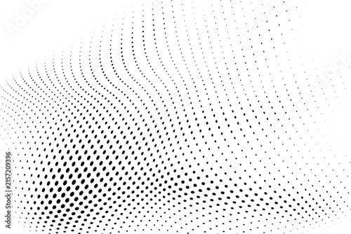 Black halftone wave background with curved dotted lines and smooth fading digital texture