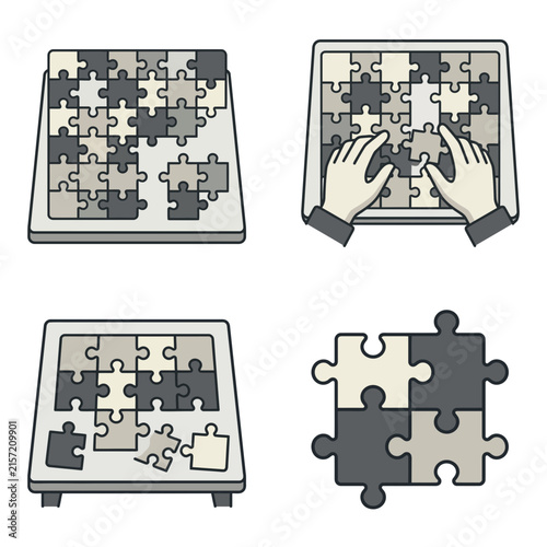 Jigsaw puzzle assembly and problem solving icons