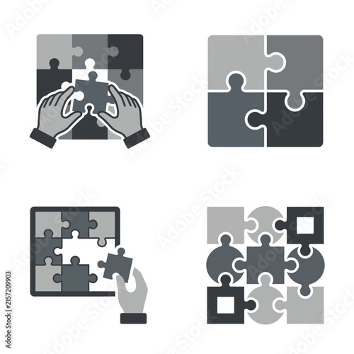 Jigsaw puzzle icons for teamwork and strategy.