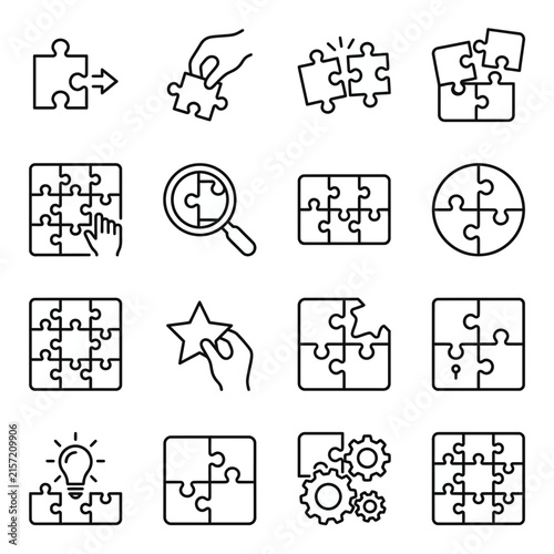 Jigsaw puzzle logic and strategy icons.