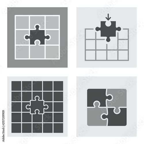 Jigsaw puzzle piece and grid integration icon set.