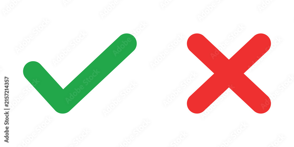 Fototapeta premium Green check mark and red cross mark icons for correct and incorrect choice selection