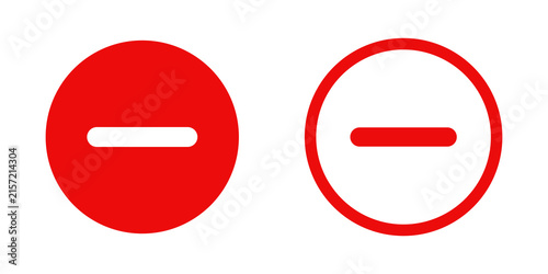Obraz na płótnie Red minus sign icons set for stop or do not enter warning and subtraction math o