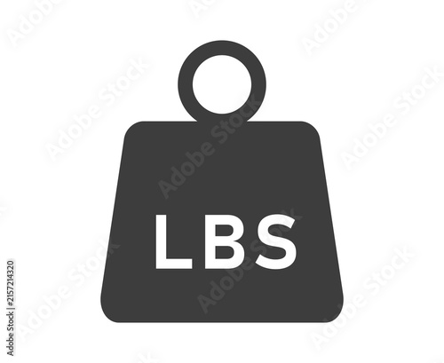 Black weight icon with lbs text symbol for measuring heavy loads and fitness tracking