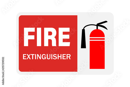 Red fire extinguisher sign with icon for emergency safety and building protection