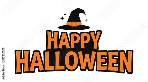 Happy halloween typography with witch hat orange and black