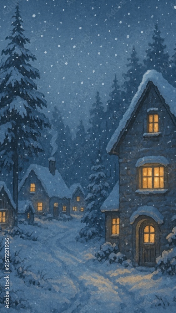 Fototapeta premium Cozy winter village mobile wallpaper