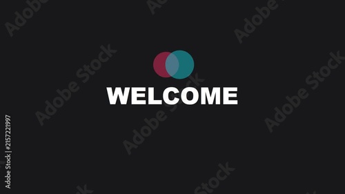 Welcome text animation with minimalist overlapping circles on dark 4k background, motion minimalist typography