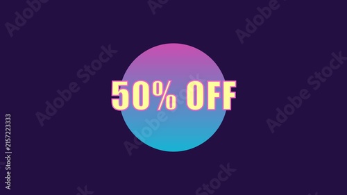 50% off sale promotion with vibrant gradient circle and bold typography for marketing and e-commerce advertising animation 4k