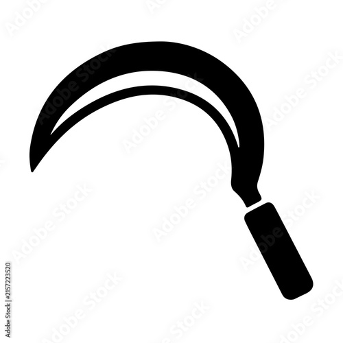 Принти на полотні Traditional farming sickle icon with crescent blade vector harvesting scythe sil