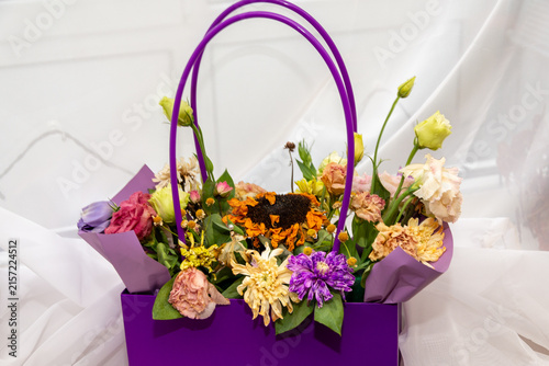 A beautiful bouquet of colored flowers that has wilted
