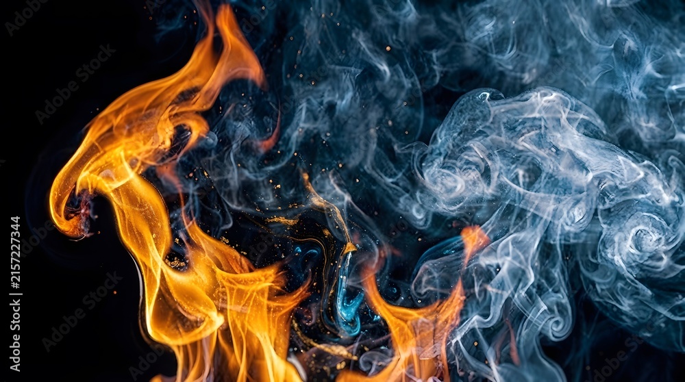 Fototapeta premium Fiery Red and Orange Flames Burning Against a Black Background, Dramatic Abstract Fire Texture with Intense Heat, Glowing Light, Smoke and Powerful Inferno Energy
