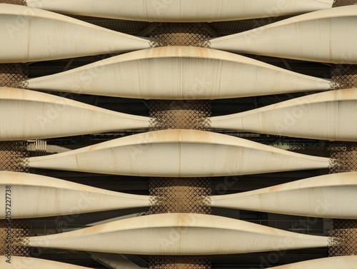 Konstfotografi abstract architectural ceiling design with curved white fabric panels