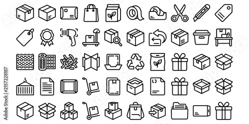 Set of hand drawn doodle icons representing logistics shipping packaging delivery and warehouse management services in black ink