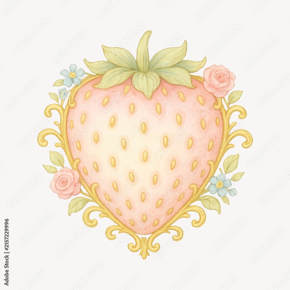 Obraz premium Elegant strawberry illustration with floral accents.