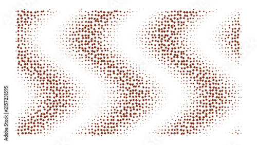 Abstract orange wave pattern made of small square pixels on a black background, digital texture for energy and motion concepts