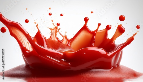 tomato ketchup splash against a white backdrop