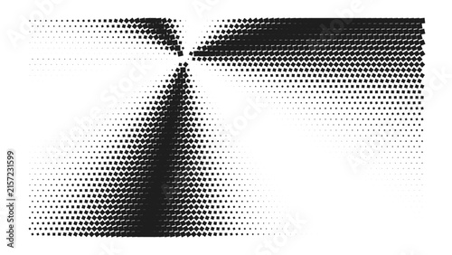 Abstract geometric pattern featuring a grid of small dark gray squares arranged in a radial sunburst effect on a white background, creating texture