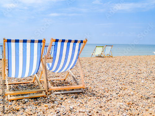 Photography Brighton Beach and characteristic striped beach chairs