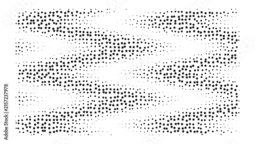 Pattern of small black star shapes arranged in horizontal flowing lines on a black background, for festive digital, texture and