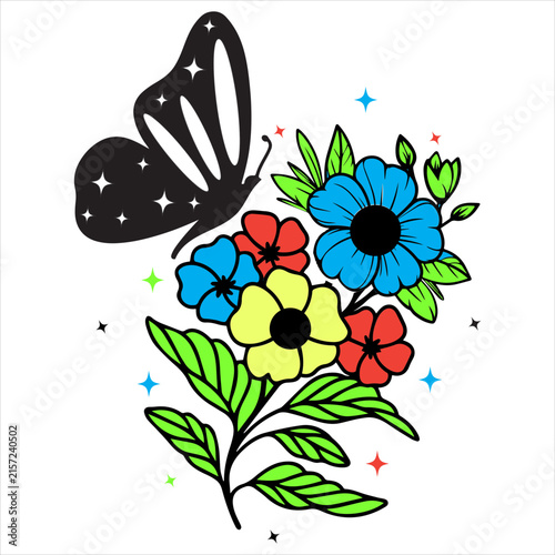 Flower with butterfly Vector Design , T-shirt Print Design