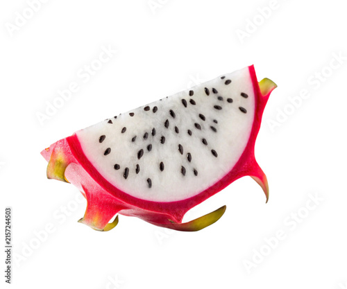 Fresh Dragon Fruit Slice Isolated on White Background