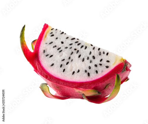 Fresh Sliced Dragon Fruit Quarter Isolated on White Background