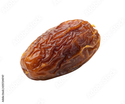 Single Dried Medjool Date Fruit Isolated on White Background
