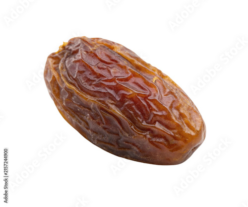 Single Ripe Medjool Dried Date Fruit Isolated on White Background