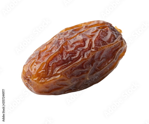 Single Organic Dried Medjool Date Fruit Isolated on White Background