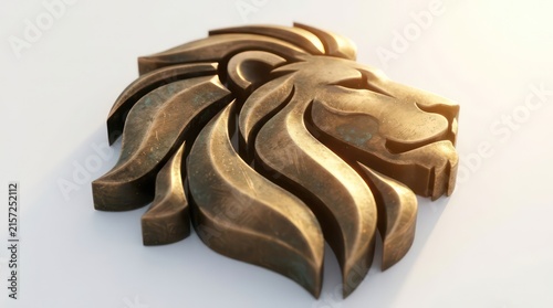 Majestic Bronze Lion Head Emblem with Flowing Mane - Symbol of Strength, Royalty, and Power