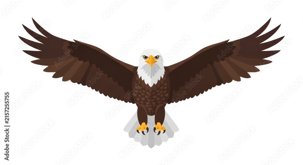 Obraz premium Majestic Bald Eagle with Wings Spread Wide, Front View, White Background - Symbol of Freedom and Power
