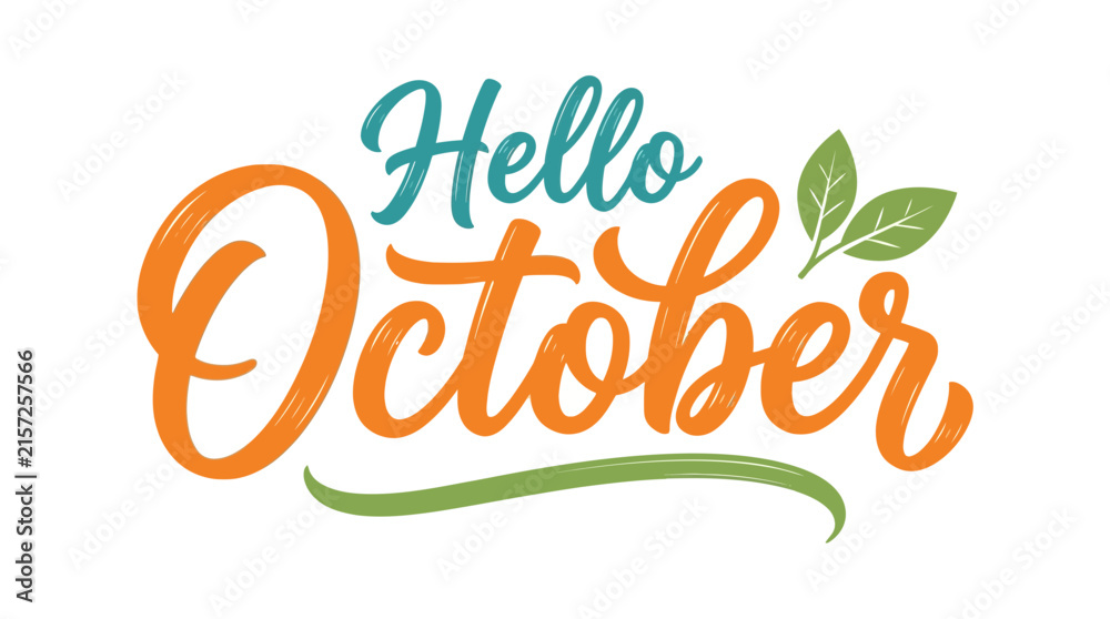 Naklejka premium Hello October Hand Lettering Isolated Design