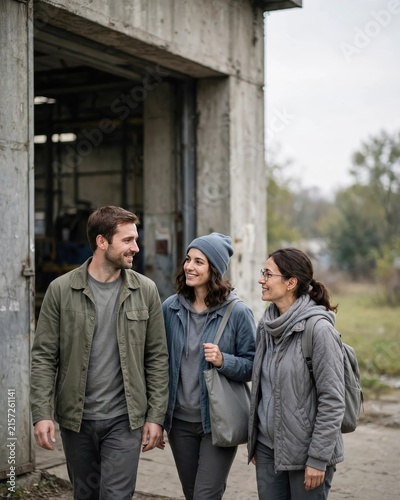Group of friends talking in urban outdoor setting
