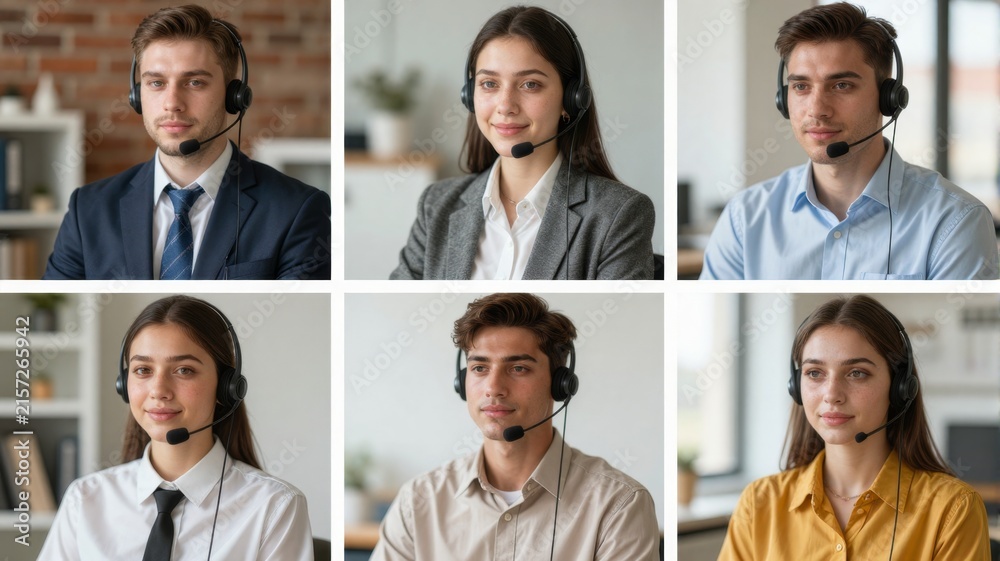 Fototapeta premium Multiracial Customer Support Team with Headsets in Call Center