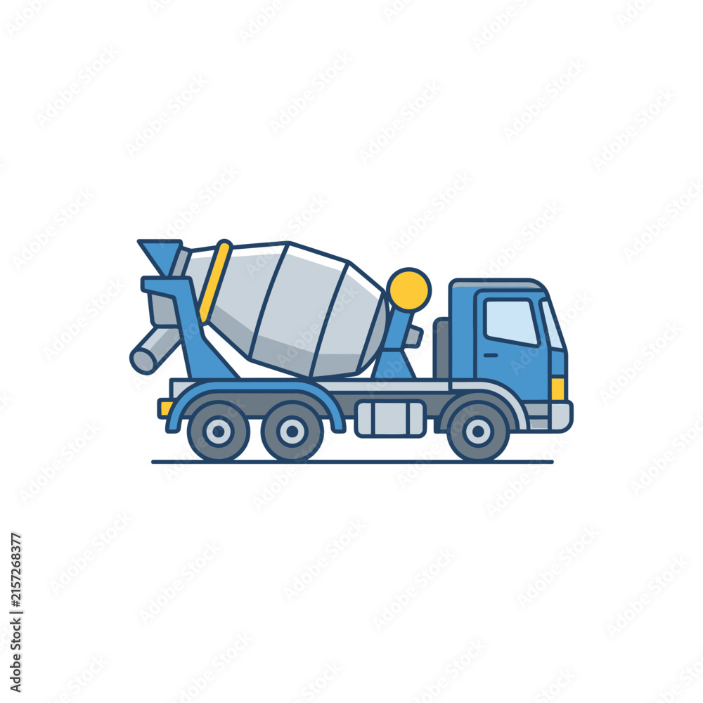 Fototapeta premium Industrial construction vehicle cement mixer truck flat design vector illustration