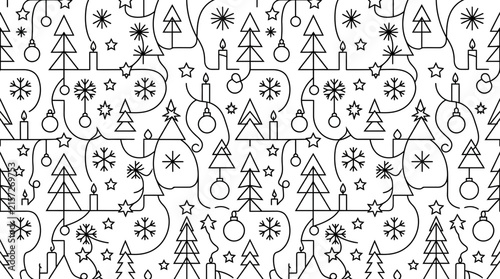 Christmas Tree and Candle Line Art Pattern