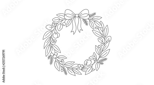 Christmas Wreath Line Art Isolated