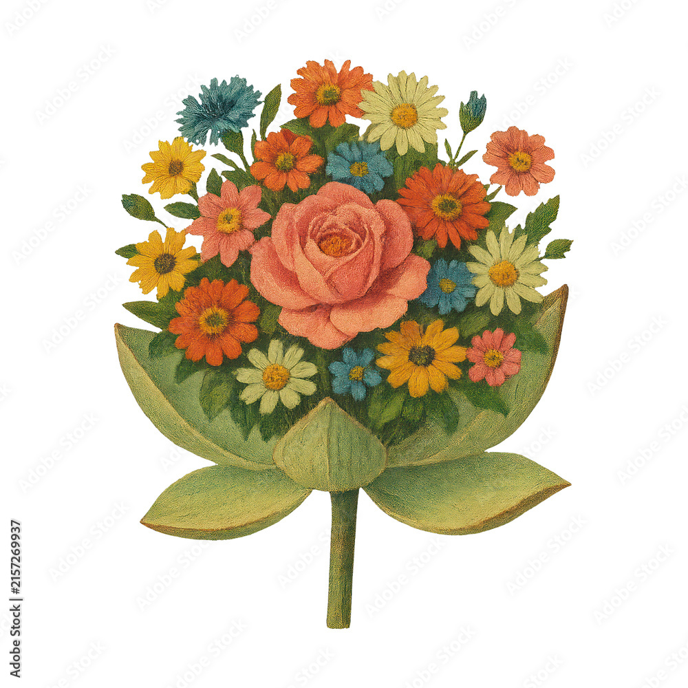 Fototapeta premium PNG Vintage floral bouquet illustration.